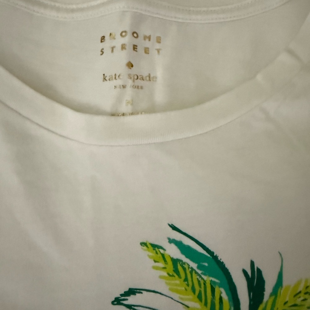 Kate Spade White Tee with Green Leaf Print